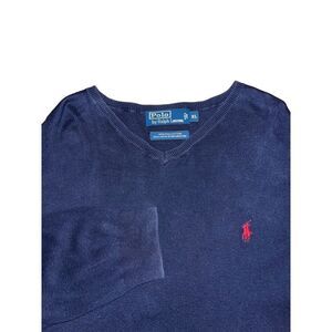 Polo Ralph‎ Lauren Men's XL V-neck Sweater Navy Blue Pullover 100% Pima Cotton